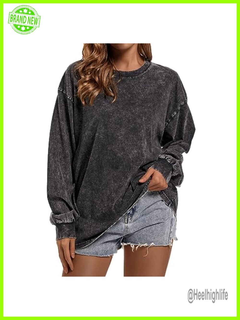 Women's 100% Cotton Oversized Long Sleeve Crewneck Vintage Mineral Wash T-Shirt